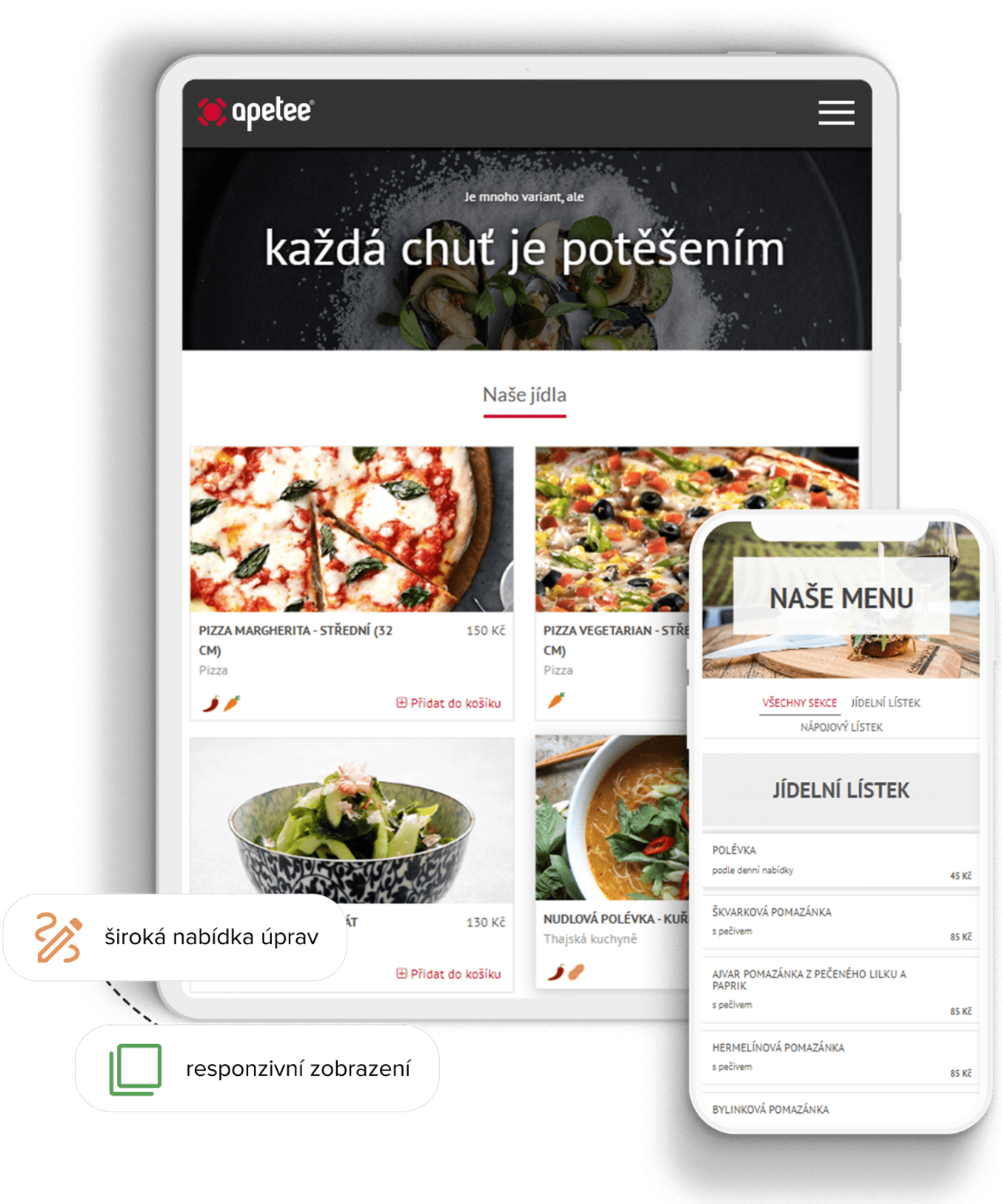 Apetee moderní webové stránky pro restaurace